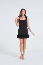 Women Three Dimensional Rose Decoration Bow Shaped Shoulder Straps Sexy And Niche Design A Line Dress
