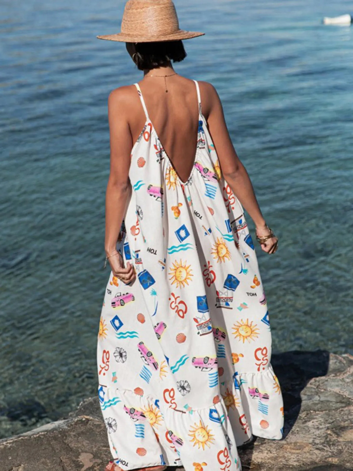 Printed V-neck Summer Maxi Dress - Ladyez