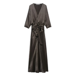 Women Clothing Silk Satin Texture Double Breasted Waist Controlled Lace up Dress