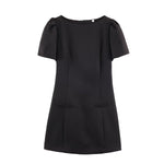 Women Casual Solid Color Two Pleated Pocket Short Sleeve Dress
