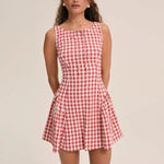 Retro Small Pleated Waist Tight Suspender Plaid Dress Temperamental Minority Sleeveless Sexy Short Dress