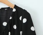 French Retro Dots Dress Women Holiday V neck Slim-Fit Flared Sleeves Slimming A line Dress