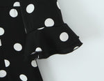 French Retro Dots Dress Women Holiday V neck Slim-Fit Flared Sleeves Slimming A line Dress