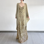 Retro Mori Green Dress Slimming Batwing Sleeves Sun Protection Cardigan Cinched Slimming Maxi Dress Two Piece Sets