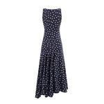 Mature Retro Square Collar Fitted Waist Polka Dots Dress Women Summer Sleeveless Slim Fitting Patchwork Irregular Asymmetric Polka Dot Maxi Dress