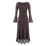 High Grade Polka Dot Printing Collared Lace up Split Cuff Dress Autumn Tight Waist Slim Fit Maxi Dress