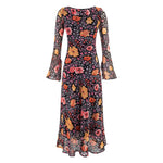 Autumn Women Long Sleeved Printed Midi Dress