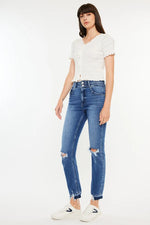 Kancan High Rise Distressed Slim Straight Jeans - Ladyez