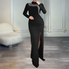 Women Wear Sexy Slim Fit Slit Drill Chain Long Sleeve Dress
