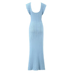 V neck Vintage Crocheted Knitted Dress Slimming Design Waist Tight Elegant Pure French Maxi Dress