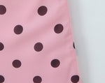Gentle Elegant Pink Polka Dot Brace Dress Women Vintage Backless Lace up Design Tight Waist Maxi Dress