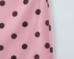 Gentle Elegant Pink Polka Dot Brace Dress Women Vintage Backless Lace up Design Tight Waist Maxi Dress