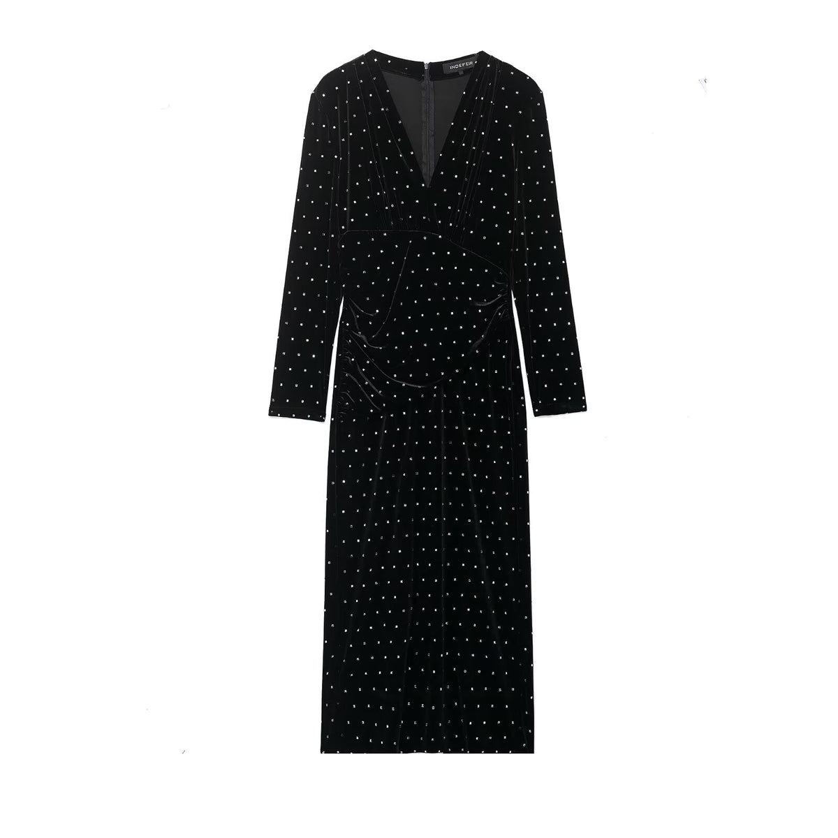 Women Clothing Autumn Bright Beaded Velvet Midi Dress