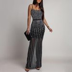 Rhinestone Sexy Suspenders Dress Party Long Dress Women