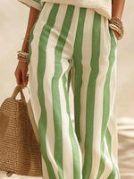 Full Size Striped Half Sleeve Top and Pants Set Plus Size