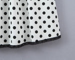 French Retro Dots Printed Lace Trim Holiday Dress Summer Waist Trimming Lace up Slim Fit Holiday Cami Long Dress
