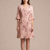 Spring French Floral Printed V neck Ruffled Cropped Sleeve Lace up Stomach Blanket Dress