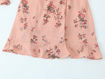 Spring French Floral Printed V neck Ruffled Cropped Sleeve Lace up Stomach Blanket Dress