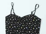 Spring French Floral Printed Waist Controlled Slimming All Matching Long Strap Dress