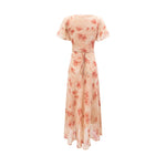 Women Clothing Elegant Pink Floral V neck Pullover Dress Women Waist Controlled Slimming Dress