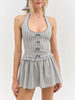 Vintage Stripe Printed Bow Halter Waist Tight Slimming Vest Dress