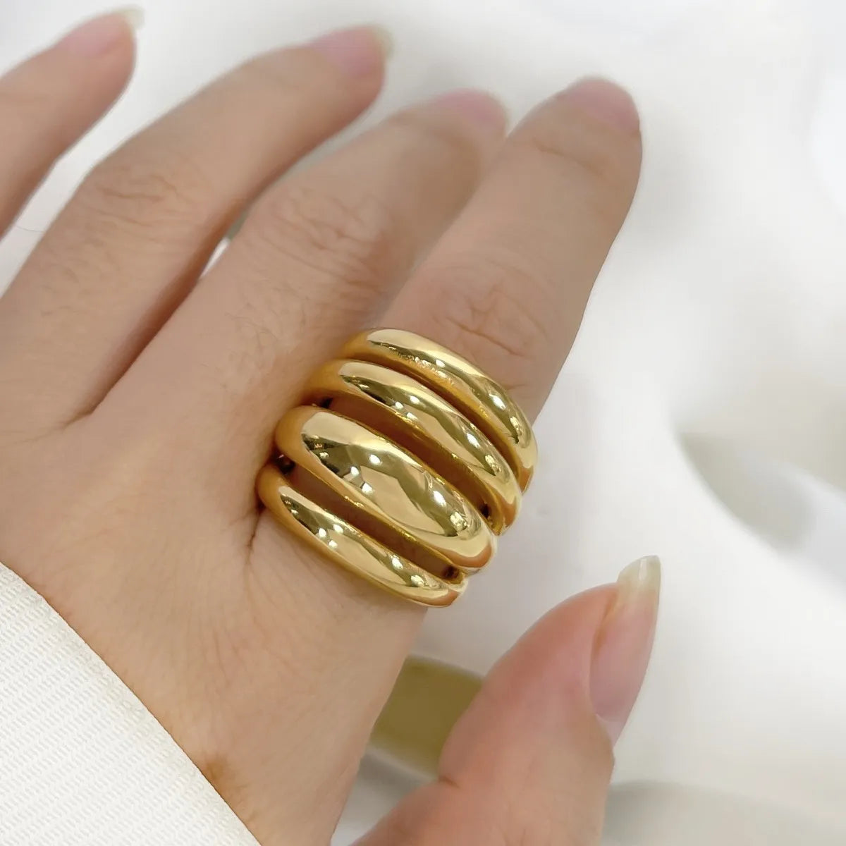 18K Gold-Plated Multi-Layer Statement Ring - Ladyez