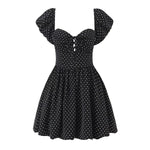 French Flying Sleeve Polka Dot Dress Women Retro Sexy off Shoulder Tube Top Lace up Waist A line Skirt