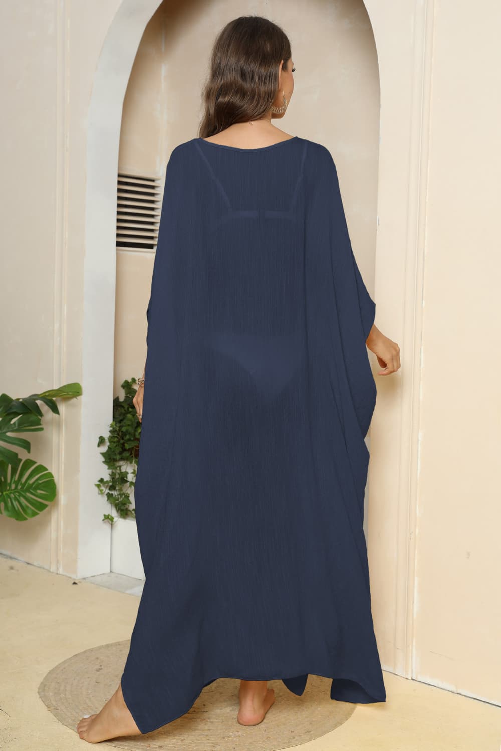 V-Neck Three-Quarter Sleeve Cover-Up - Ladyez