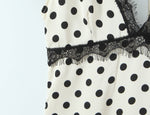 Sexy Lace Deep V Plunge neck Puff Sleeve Polka Dot Dress Tight Waist Slim Fit Sexy Midi Dress for Women