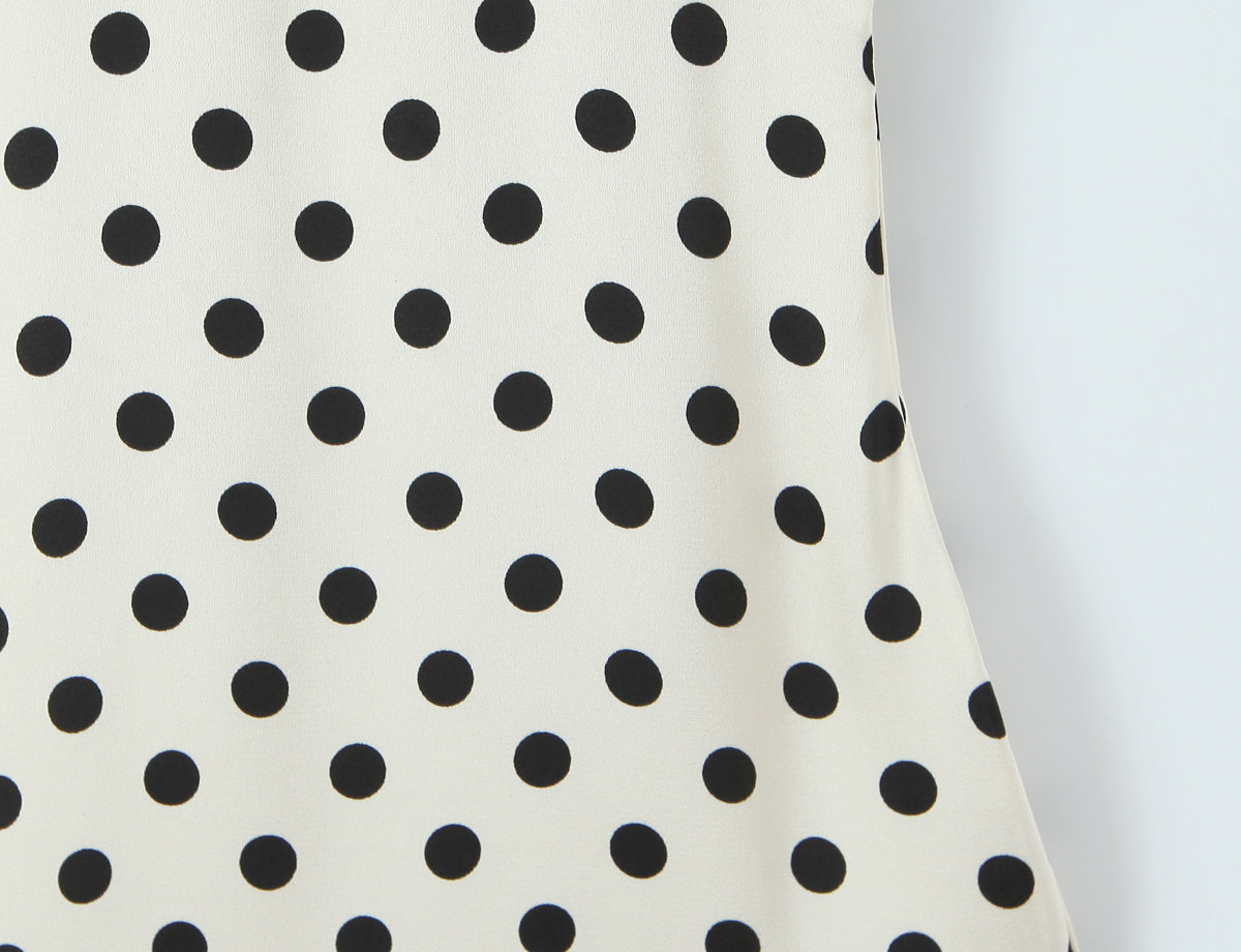 Sexy Lace Deep V Plunge neck Puff Sleeve Polka Dot Dress Tight Waist Slim Fit Sexy Midi Dress for Women