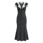 French Retro Beautiful Seaside Vacation Maxi Dress Lace Stitching Polka Dot Elegant Graceful Dress