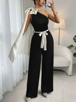 One-Shoulder Bowknot Wide Leg Jumpsuit