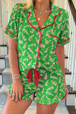 Candy Cane Collared Neck Top and Shorts Lounge Set - Ladyez