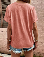 Full Size Notched Short Rolled Sleeve Top Plus Size