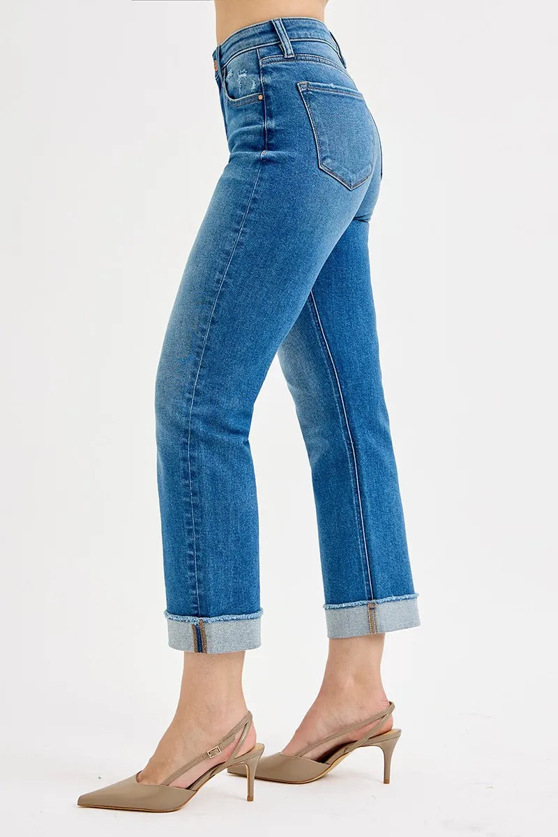 RISEN Full Size High Rise Boyfriend Fit Ankle Jeans Plus SIze - Ladyez