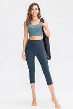Wide Waistband Cropped Active Leggings with Pockets - Ladyez