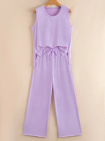 Mineral Wash Casual Round Neck Tank and Loose Drawstring Pants Set