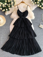 Pleated Layered Spaghetti Strap Midi Dress