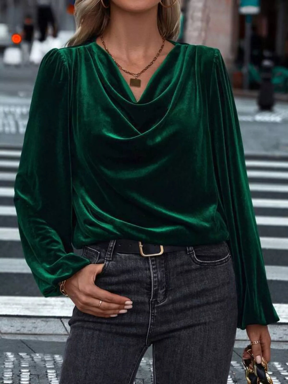 Full Size Velvet Cowl Neck Blouse Plus Size