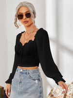 Mesh Sweetheart Neck Flounce Sleeve Top - Ladyez