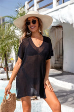 Angel Wings Slit V-Neck Short Sleeve Cover Up - Ladyez