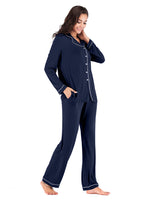 Collared Neck Long Sleeve Loungewear Set with Pockets - Ladyez
