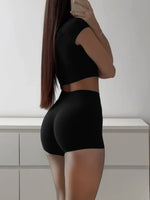 Short Sleeve Crop Top and Shorts Set