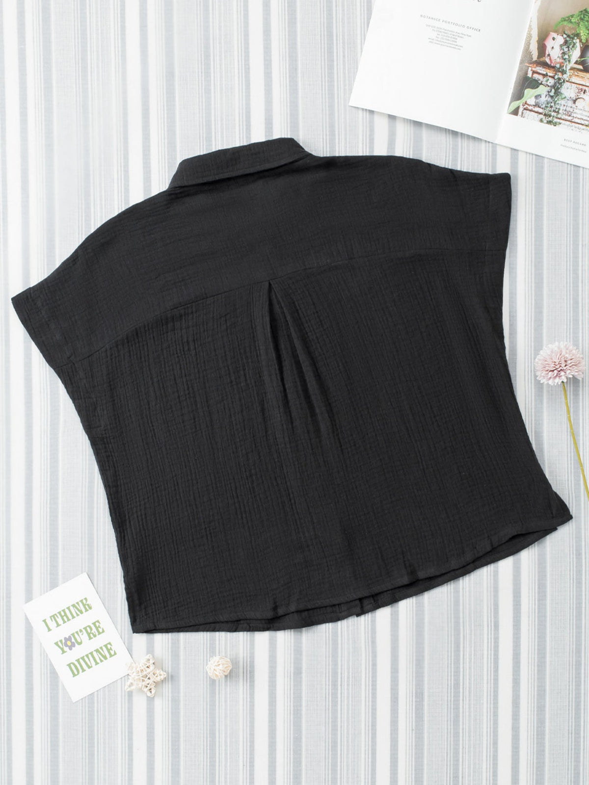 Crinkle Cotton Loose Short Sleeve Shirt
