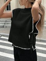 Ribbed Turtleneck Sweater Vest with Contrast Trim