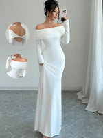 Off-Shoulder Long Sleeve Bodycon Maxi Dress - Ladyez