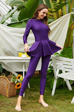 Mock Neck Long Sleeve One-Piece Swimwear - Ladyez