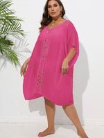 Crochet Trim V-Neck Beach Cover Up Dress - Ladyez