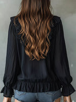 Ruffle V-Neck Long Sleeve Blouse