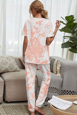 Shiny Tie-Dye Tee and Drawstring Waist Joggers Lounge Set - Ladyez